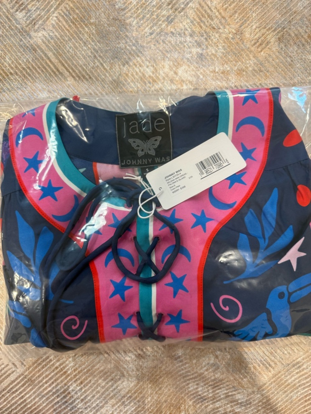 Johnny Was Navy Multicolor Silk-Blend Selena Dress - Picture 4 of 12